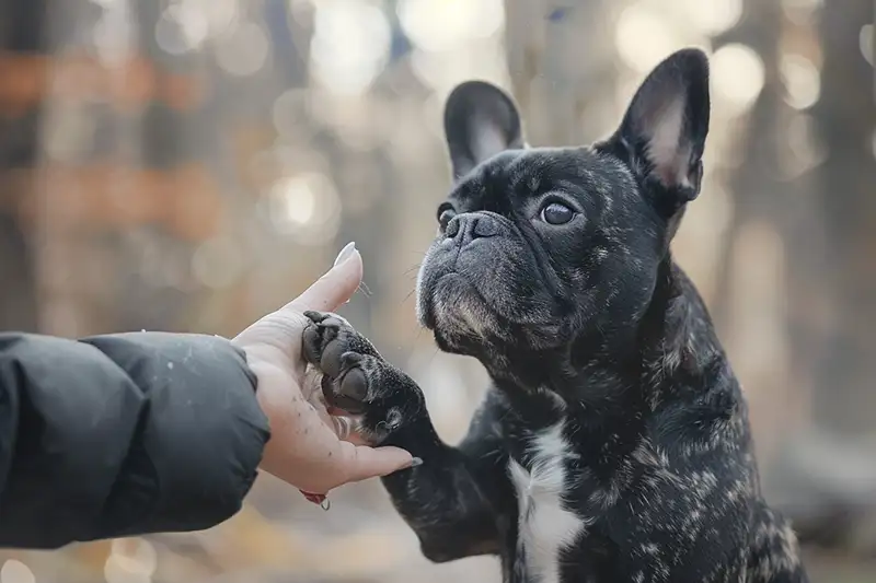 bouledogue qui donne la patte