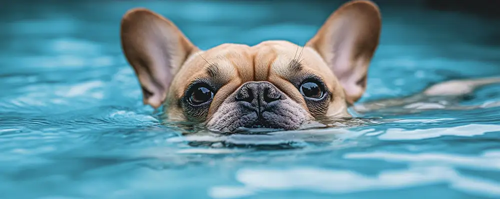 bouledogue Français nageant dans l'eau