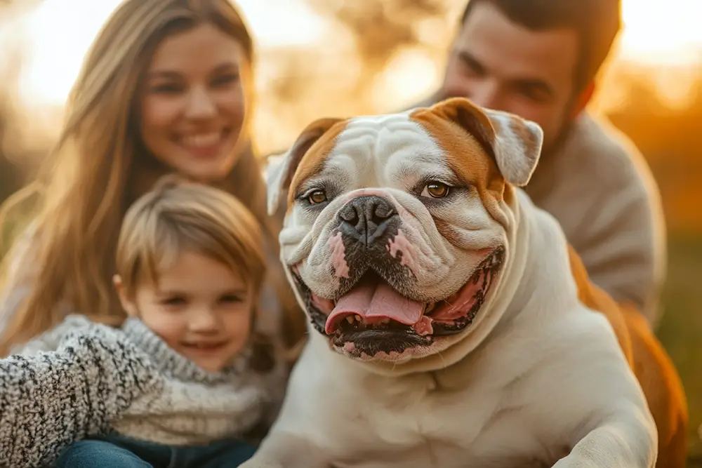 bouledogue anglais heureux en famille