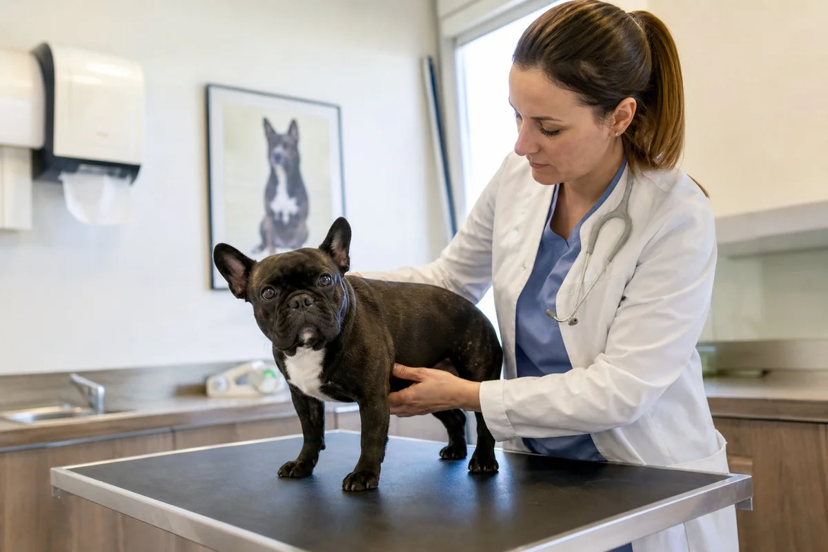 Bouledogue français chez le vétérinaire pour un bilan rénal